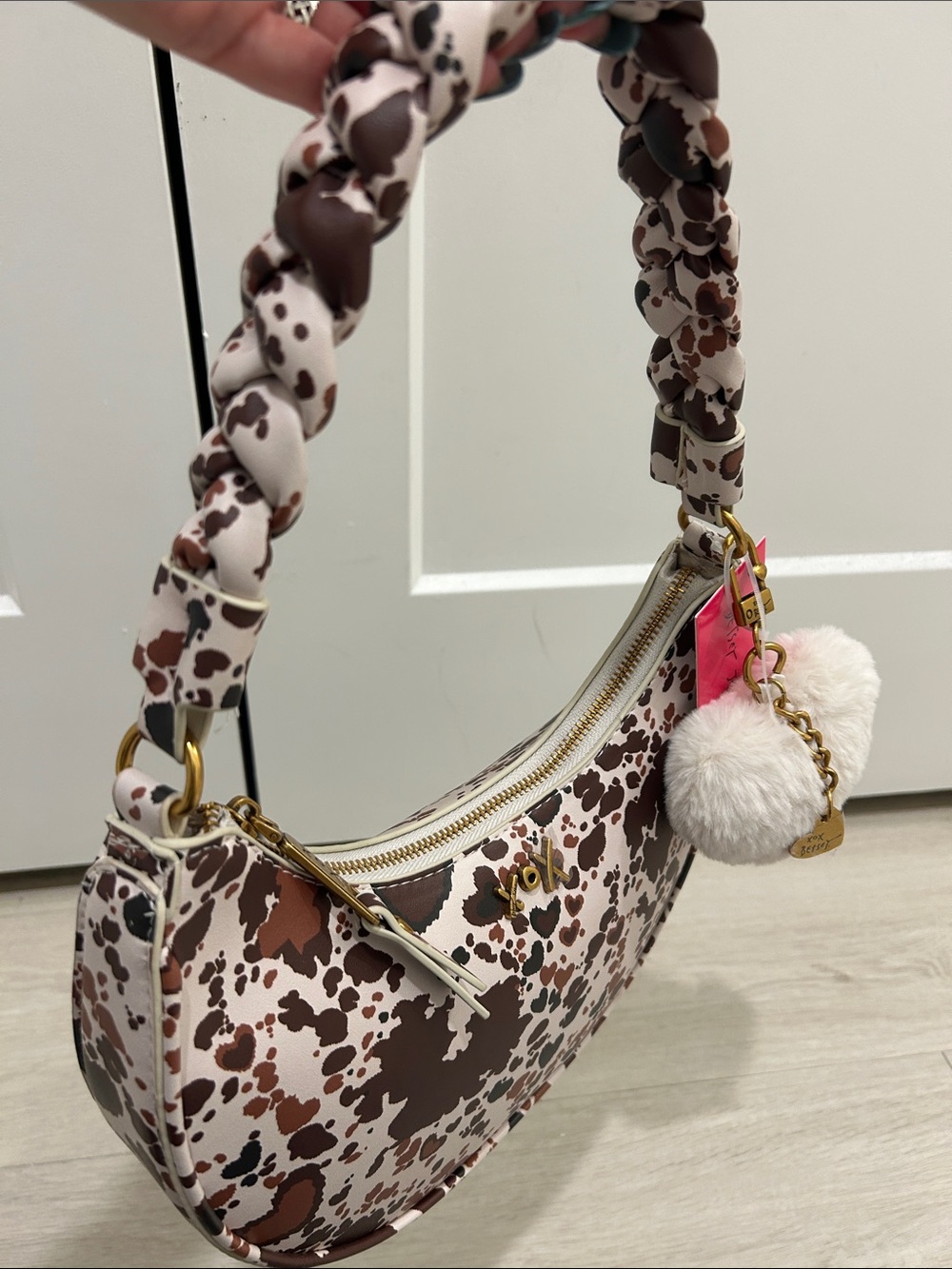 Betsey Johnson (NWT) Brown Cow Print Crescent Shoulder Bag - Picture 7 of 13
